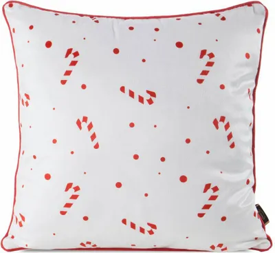 Produktbild von EUROFIRANY | Kissenbezug - Weihnachtskissenbezug - 45 x 45 cm - Weiß Rot - Weihnachten - Zuckerstangenmuster