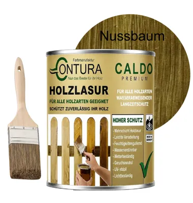 Produktbild von 2,5Liter - Holzlasur Dickschichtlasur Set + Pinsel 2in1 Dauerschutzlasur Holzschutz Lasur - 08 Nussbaum