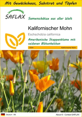 Produktbild von SAFLAX Anzucht Set - Kalifornischer Mohn - Eschscholzia californica - 1500 Samen - Mit Mini-Gewächshaus, Anzuchtsubstrat und 2 Töpfen