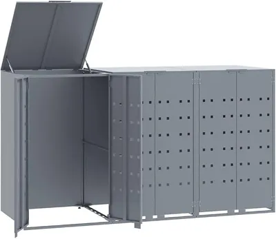 Produktbild von Mülltonnenbox GORILO für 3 Tonnen Grau 207x79x117 cm Stahl | Mülltonnenverkleidung 3er Mülltonnenhaus