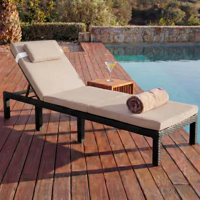 Produktbild von Poly-Rattan Sonnenliege HWC-A51, Relaxliege Gartenliege Liege - Premium anthrazit, Kissen creme