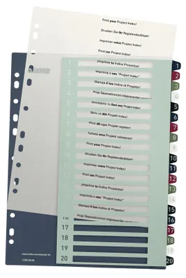 Productafbeelding van Leitz 12390000, Numerieke indexkaarten, Polypropyleen (PP), Meerkleurig, Portretformaat, A4 Maxi, 245 mm