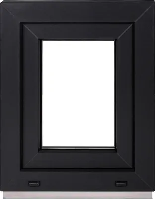 A black and silver window frame is shown against a white background.