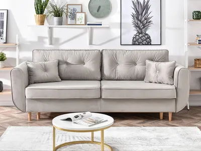 Zdjęcie produktu dla Sofa rozkładana LALESKA - jasny beż / buk