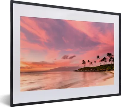 Produktbild von MuchoWow® MuchoWow® Gerahmtes Poster Strand - Palme - Rosa 40x30 cm - Poster mit zchwarzem Bilderrahmen - Bilderrahmen - Poster im Rahmen
