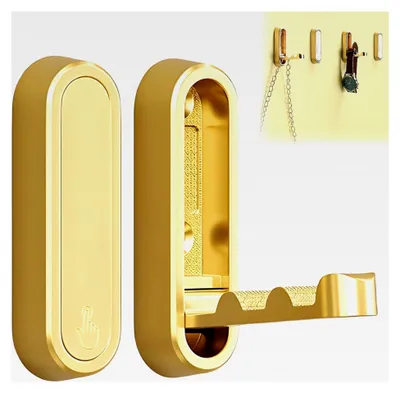 Produktbild von 2er-Set Klappbare Kleiderhaken aus Aluminiumlegierung, 90-Grad-Faltbare Wandhaken, Magnetische Verdeckte Kleiderhaken für Büros, Küchen, Schlafzimmer und Badezimmer (Gold)