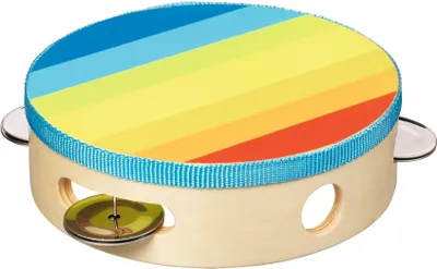 Produktbild von Goki Tamburin mit 4 Schellen bunt Ø 14,5 cm - Höhe 4,5 cm