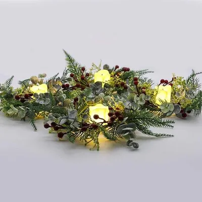 Produktbild von Weihnachtskranz-Set - Adventskranz - Tischdekoration - Mit LED-Lichtern - 4 Stücke - Grün