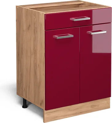 Produktbild von Küchenunterschrank Vicco R-Line Rot Hochglanz 60 cm mit Schublade, ohne Arbeitsplatte, Model 37137