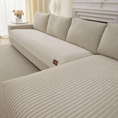 Produktbild von 2 Stück Plüsch Warm Sofabezug,4-5 Sitzer Couchbezug, Antirutsch Sofahusse Möbelschutz，Heimdekoration,Klassisches Design,cremeweiß(90x160cm+90x180cm)