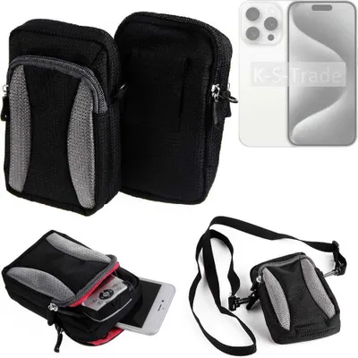 Produktbild von K-S-Trade Holster Schutz Hülle kompatibel mit Apple iPhone 15 Pro Handy Hülle Gürteltasche Umhängetasche mit Zusatzfach schwarz