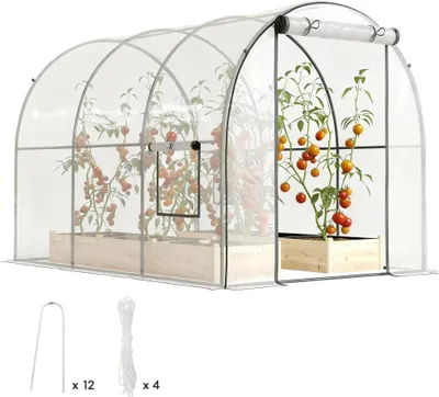 Image de Serre tunnel - Serre de jardin - 3 x 2 x 2 m - Porte coulissante - Fenêtres transparentes - Imperméable - Argent