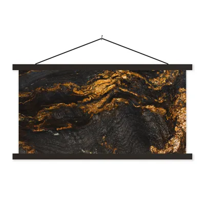 Produktbild von MuchoWow® Textilposter Marmor - Limette - Schwarz - Gold - Marmoroptik - Luxus 60x30 cm mit schwarzem Rahmen - Textilien
