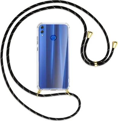 Produktbild von Handykette Backcover-Schutzhülle mit Band (Metall goldfarben) für Honor 8X - schwarz/gold