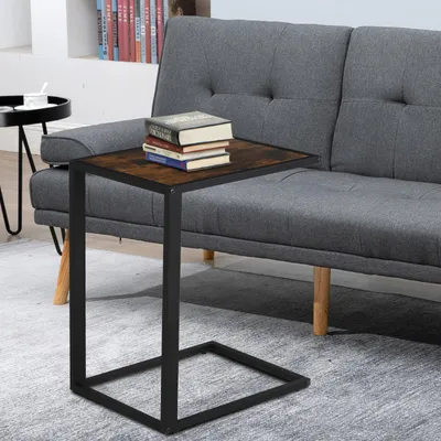 Produktbild von C-förmiger Beistelltisch im Industriestil, 56x36x68 cm, Rustikales Braun, Metallgestell