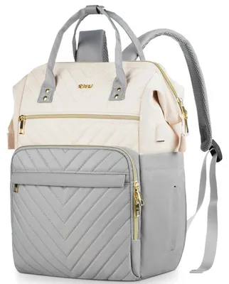 Immagine prodotto di Zaino da donna, zaino da scuola per ragazze e adolescenti, zaino per laptop per studio, lavoro e viaggi, beige o grigio, per laptop da 15,6 pollici