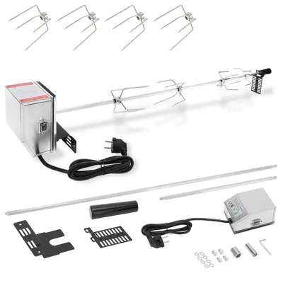 Obrázek produktu pro TolleTour sada grilovacích špízů z nerezové oceli 117 cm včetně 4x jehel na maso a motoru z nerezové oceli 220V - 240V elektrický otočný špíz otisserie