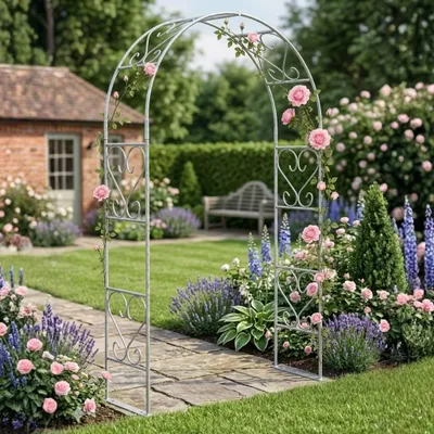 Immagine prodotto di DanDiBo Arco di rose zincato massiccio da 120 cm Arco 96521 resistente alle intemperie Arco rotondo in ferro massiccio ausilio per l'arrampicata Arco da giardino zincato a caldo