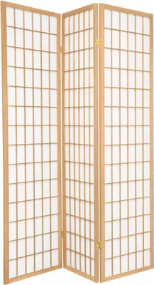 Obrázek produktu pro Fine Asianliving Japonský skládací paraván Shoji Fine Asianliving Japonský skládací paraván Shoji Š135xV180cm 3-dílný paraván Shoji z rýžového papíru Naturel rozdělovač místností Španělská stěna Soukromí paraván Dělicí stěna -