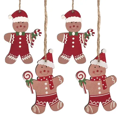 Produktbild von 4 Lebkuchenmann Holzanhänger - Weihnachtsdeko zum Aufhängen 6 x 10 cm