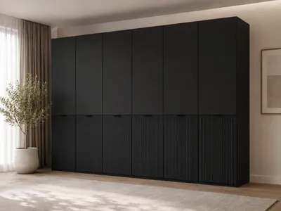 Produktbild von MOEBLO Drehtürenschrank Minewra Nova 300 cm, Falttürenschrank 6-türig, Schrank mit Einlegeböden und Kleiderstange, Schlafzimmer - Schwarz