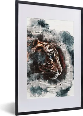 Produktbild von MuchoWow® MuchoWow® Gerahmtes Poster Tiger - Zeitungen - Streifen 40x60 cm - Poster mit zchwarzem Bilderrahmen - Poster in Rahmen