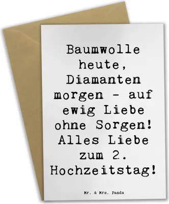 Produktbild von Mr. & Mrs. Panda Grußkarte Spruch 2. Hochzeitstag Baumwollhochzeit - Weiß - Geschenk, Alles Liebe, Sprichwort, dankeskarten, einladungskarten, Zuneigung, Klappkarte