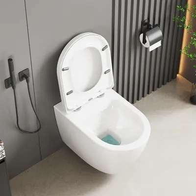 Obrázok produktu pre Zavesené WC - Zavesené toalety - Toaletová misa - Zavesené WC - WC s hlbokým splachovaním - Bez okrajového splachovania - Sedátko s pomalým zatváraním