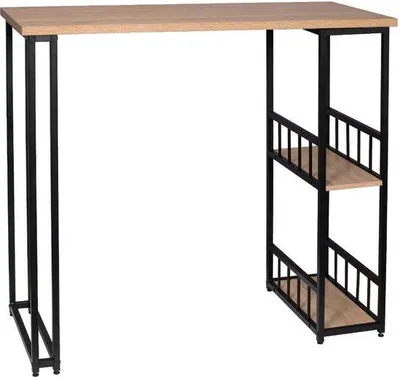 Image de Table de bar rectangulaire avec rangement, métal et bois, noir/chêne, 120 x 50 x 105