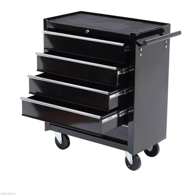 Produktbild von Werkzeugkiste, Werkzeugschrank, rollbar, 5 Schubladen, Stahl, Schwarz
