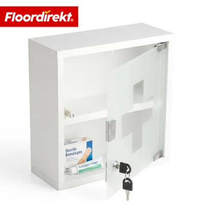 Obrázek produktu pro Lékárnička Allen, uzamykatelná lékárnička s klíčem, lékárnička pro montáž na zeď, bílá – 30 x 30 cm (2 přihrádky)