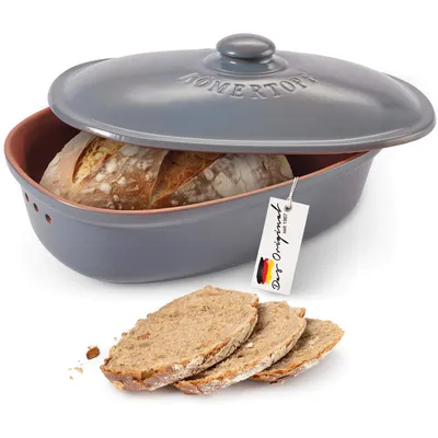 Produktbild von Römertopf Brottopf MEDI oval, 2,3 Liter, Blau-Grau, Keramik, atmungsaktiv, spülmaschinengeeignet, nachhaltig