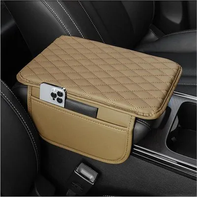 Image de Coussin d'accoudoir de voiture - Coussin de console centrale - Pour un confort de conduite optimal - Avec poches supplémentaires - 30 x 20 cm - Beige