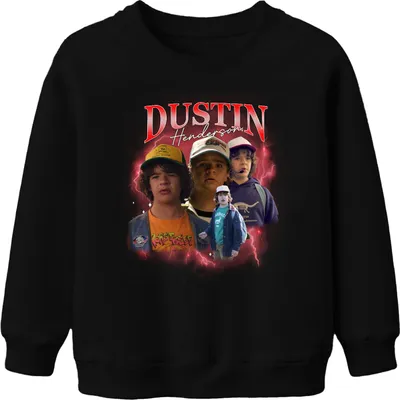Produktbild von Dustin Henderson Stranger Fan Geschenk Retro 80er Vintage Hawkins Uni Kinder Sweatshirt Pullover, Schwarz, 104