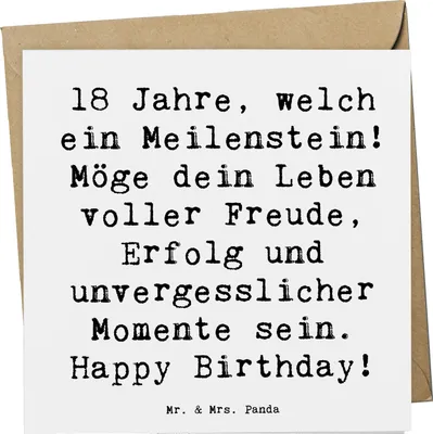Produktbild von Mr. & Mrs. Panda Glückwunschkarte Spruch 18. Geburtstag Meilenstein - Weiß - Geschenk, Freude, Klappkarte, faltkarte, strahlende Zukunft, herzliche Grüße, Alter