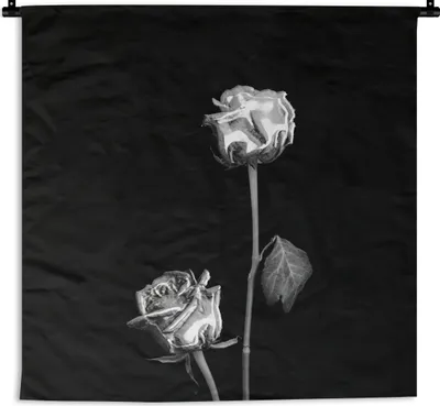 Produktbild von MuchoWow® Wandteppich Wandbehang Rosen - Blumen - Schwarz - Weiß 150x150 cm Tapisserie Dekoration Wandtuch - Wohnaccessoires - Modernes