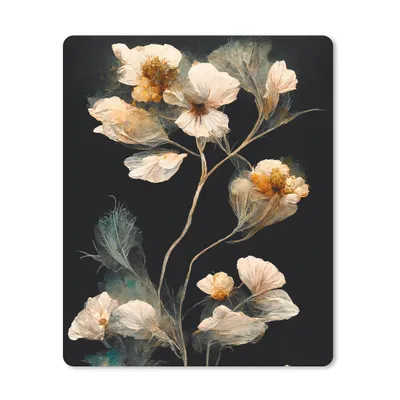 Produktbild von MuchoWow® Mauspad Mousepad Blumen - Schwarz - Pflanzen - Vintage 19x23 cm - Mousepads - Maus Mat - Pad - Mausunterlage - Mauspads - Spielen