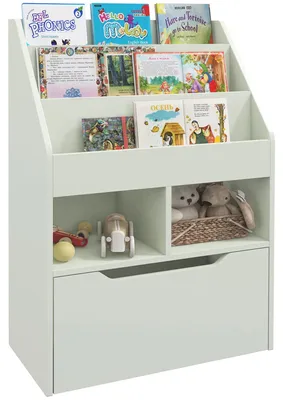 Image de Étagère pour enfants - Meuble de rangement - Avec tiroir - 3 compartiments - 2 étagères ouvertes - Rose