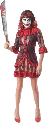 Produktbild von Blutiger Killer-Clown Damenkostüm für Halloween rot-gold-schwarz XS