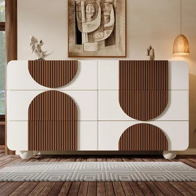 Produktbild von Sideboard mit 6 Schubladen und Geschwungenem Design Kommode Beistelltisch Aufbewahrungsschrank 121x71x41 cm