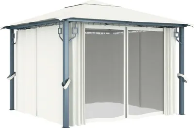 Obrázok produktu pre vidaXL Altánok so závesmi 300 x 300 cm krémový hliník