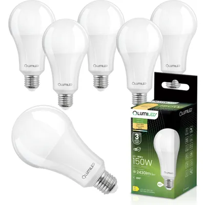 Obrázek produktu pro LUMILED 6 kusů LED žárovek E27 A70 18W nahrazuje 150W 2430lm 3000K teplá bílá 230V 260° úhel vyzařování tvar žárovky nestmívatelné vnitřní osvětlení kapkový zdroj světla úsporná žárovka 6 balení