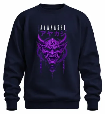 Obrázek produktu pro Ayakashi, japonská maska démona Hannya, motiv: Japonsko, styl Y2K, mikina s kapucí, tmavě modrá, velikost M