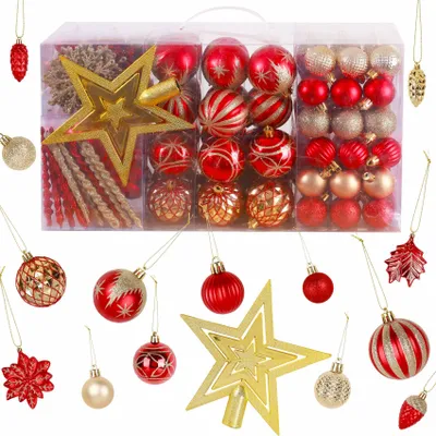 Produktbild von Weihnachtskugeln Rot Gold, Weihnachtsdeko 106er Set in 24 Verschiedene Modelle, Weihnachten Deko, für Weihnachten, Überraschungspartys, Hochzeiten