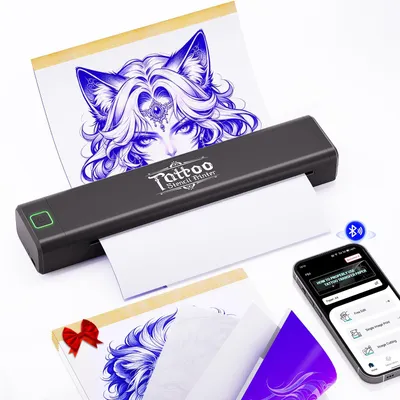 Produktbild von vretti Tattoo Drucker, Tattoo Stencil Drucker mit A4 Transferpapier, Transfer Maschine Professionelle Thermodrucker Kompatibel mit iOS, Android, Laptop für Büro