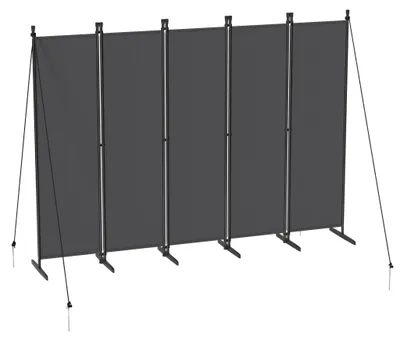 Obrázok produktu pre QEENTOE Paravent, rozdeľovač priestoru, 5-dielny, 250x180 cm, skladací, samostatný, prepážka, clona, vhodný na balkón, vnútorné aj vonkajšie použitie, farba: antracit