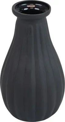 Produktbild von Vase Schwarz Glas Deko Rillen Mini Glasvase Ø8cm H14cm