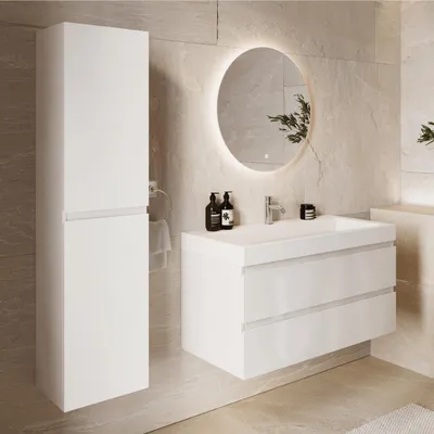 Produktbild von LOMAZOO AZURO Hochglanzweiß - Weißes Waschbecken - Mit Hochschrank - 100 cm