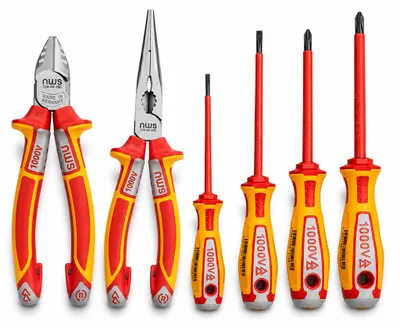 Produktbild von NWS VDE Werkzeug-Set  6 tlg. Typ 756 – Seitenschneider, Flachrundzange & 4 VDE Schraubendreher