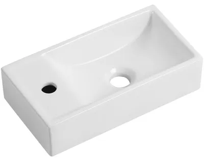Zdjęcie produktu dla szkło ceramiczneO – Umywalka ceramiczna Giovanni, wisząca, lewa – biała, błyszcząca – 41 x 22,5 cm